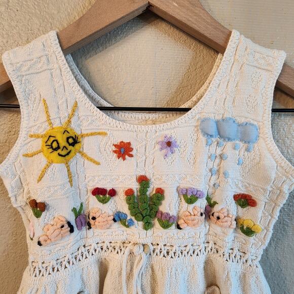 Nusta Girls Knitted Dress Embroidery Bohemian Cotton Sun Flowers Toddler - Picture 3 of 11